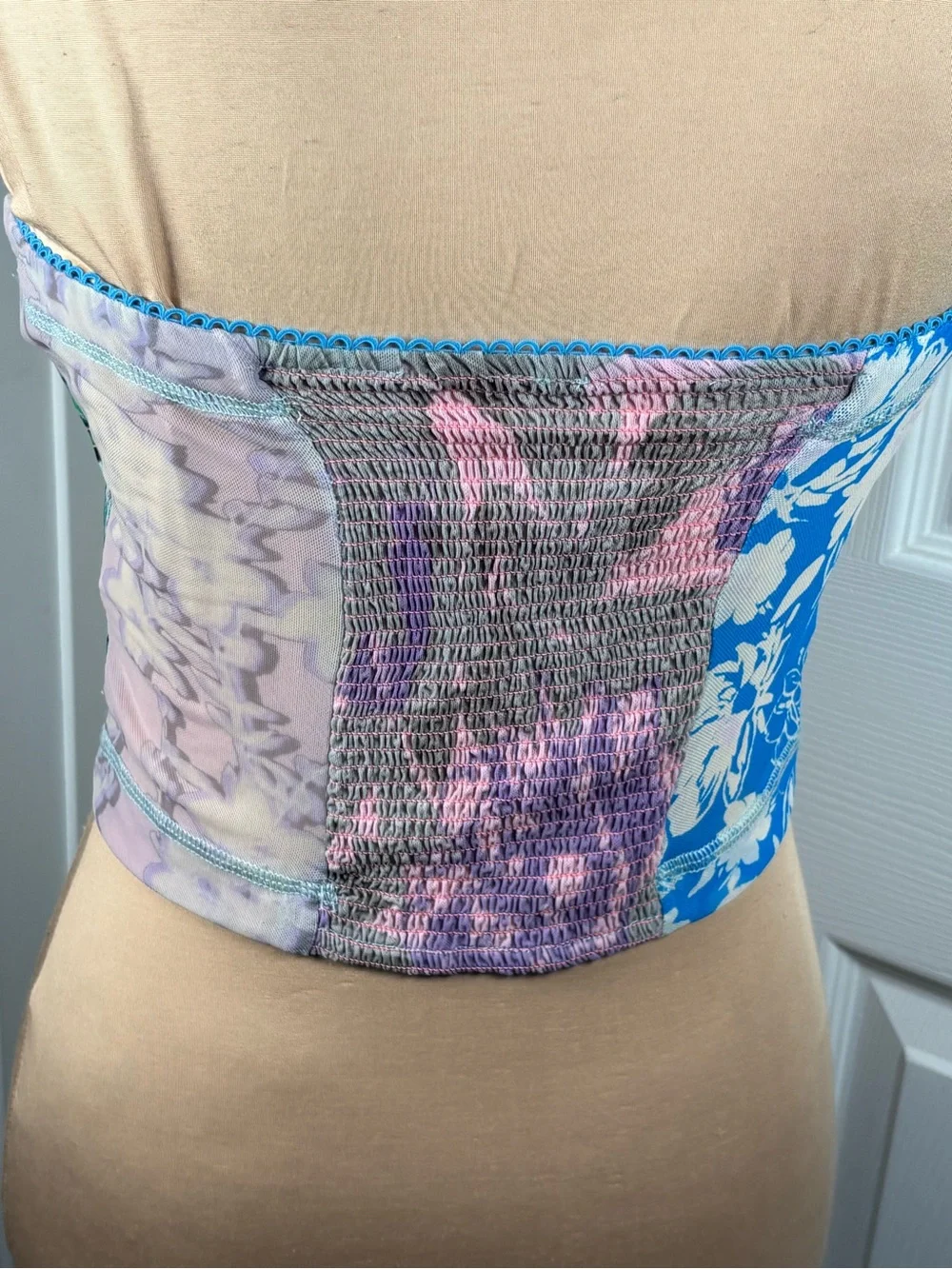 Free People Abstract Print Mesh Patchwork Tube Top Size Large A211